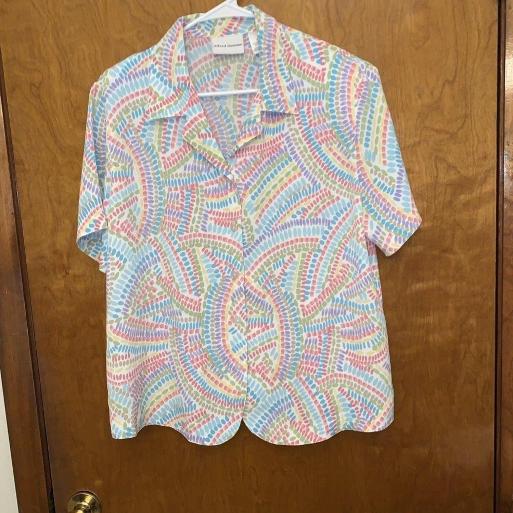 Alfred Dunner Womens Geometric Pastel Casual Blouse Sz 16